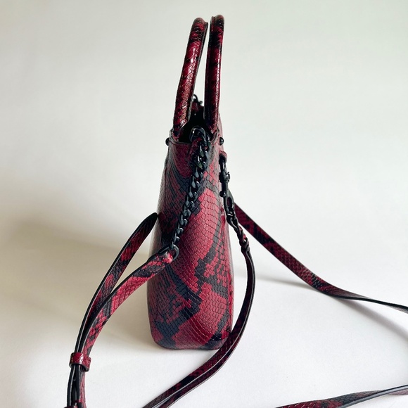 Rebecca Minkoff Burgundy Black Snake Print Leather Small Shoulder Crossbody Bag - Picture 3 of 14